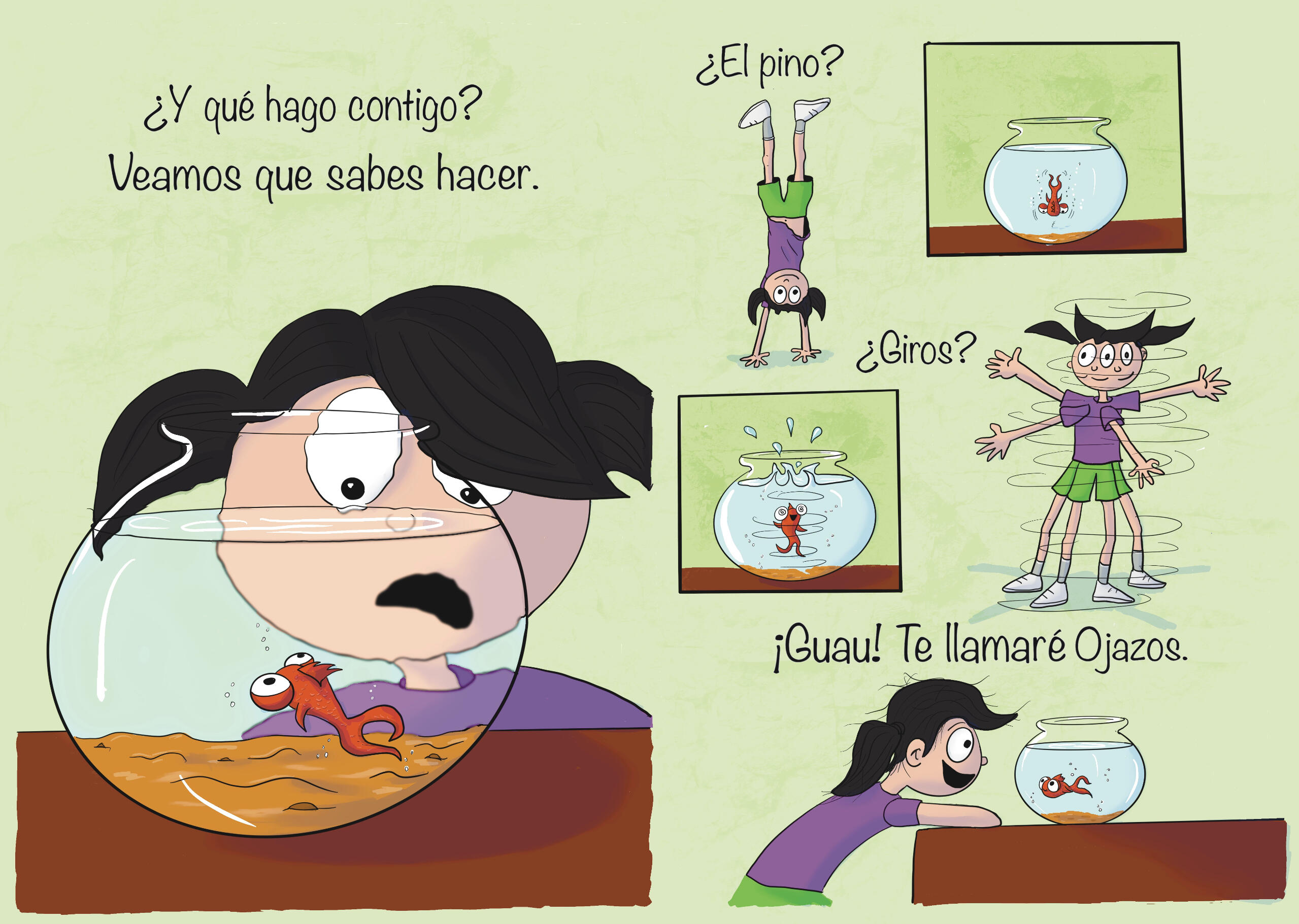 Pez, volteretas, pino, juegos ojazos